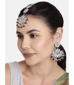 Rhodium Plated Kundan & Faux Pearl Chandbali Earrings with Maang Tikka Set