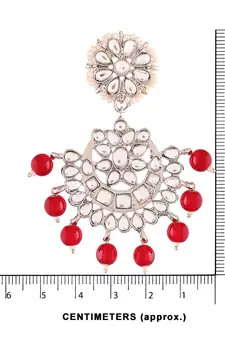  Rhodium Plated Kundan & Faux Pearl Chandbali Earrings with Maang Tikka Set