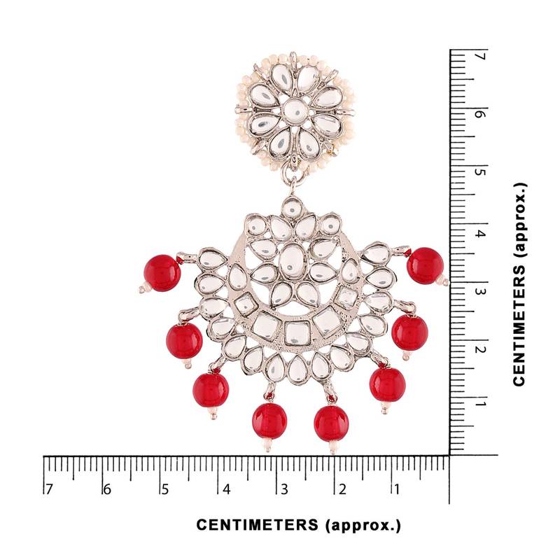  Rhodium Plated Kundan & Faux Pearl Chandbali Earrings with Maang Tikka Set