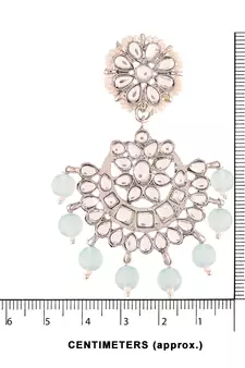 Rhodium Plated Kundan & Faux Pearl Chandbali Earrings with Maang Tikka Set