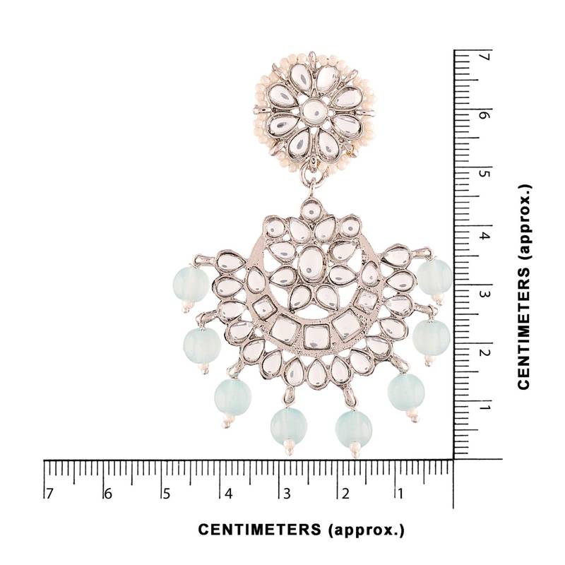 Rhodium Plated Kundan & Faux Pearl Chandbali Earrings with Maang Tikka Set