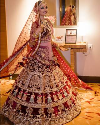 9000 Velvet Maroon Color Wedding Bridal Lehenga Choli 1