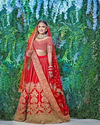 Red Colored Bridal Malay satin Lehenga Choli 1