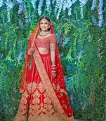 Red Colored Bridal Malay satin Lehenga Choli