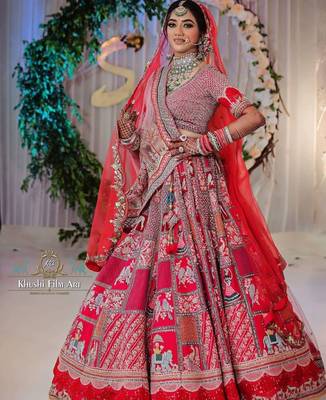 Red Colored Bridal Malay satin Lehenga Choli 1