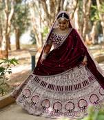 Maroon Colored Bridal Velvet material Lehenga Choli