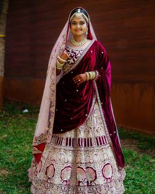 Maroon Colored Bridal Velvet material Lehenga Choli 2