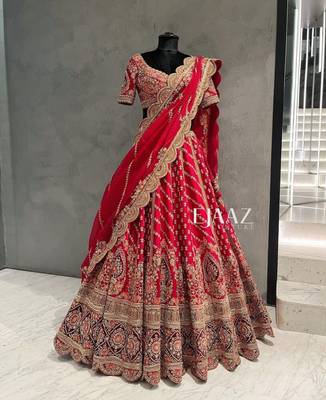 Red Colored Bridal Malay satin Lehenga Choli 1