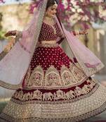 Maroon Colored Bridal Velvet material Lehenga Choli