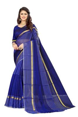 Blue Art Silk  plain   saree with blouse 1