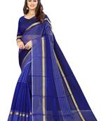 Blue Art Silk  plain   saree with blouse