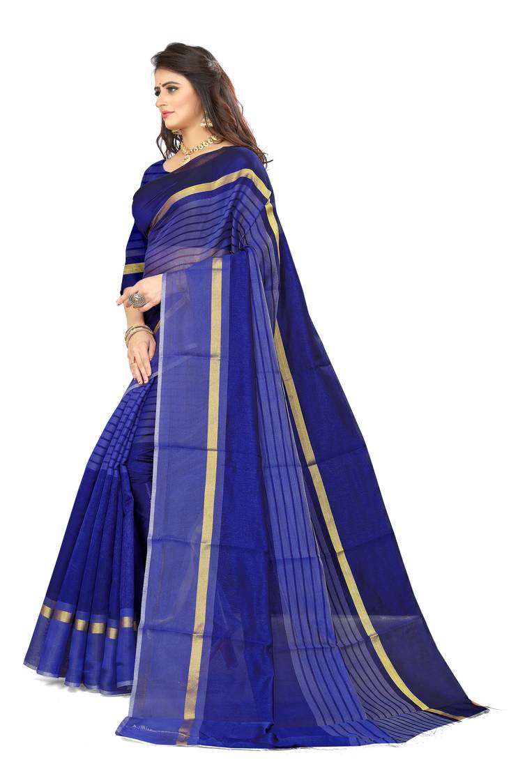 Blue Art Silk  plain   saree with blouse