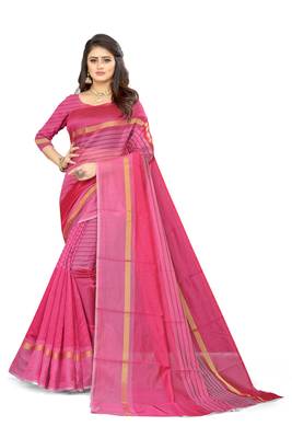 pink Art Silk  plain   saree with blouse 1