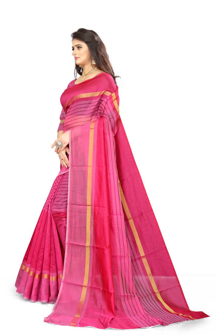 pink Art Silk  plain   saree with blouse