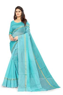 blue Art Silk  plain   saree with blouse 1