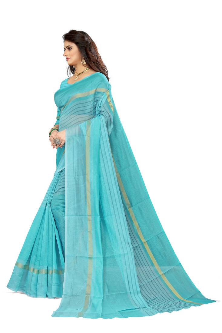 blue Art Silk  plain   saree with blouse