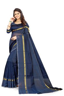 blue Art Silk  plain   saree with blouse 1