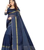 blue Art Silk  plain   saree with blouse
