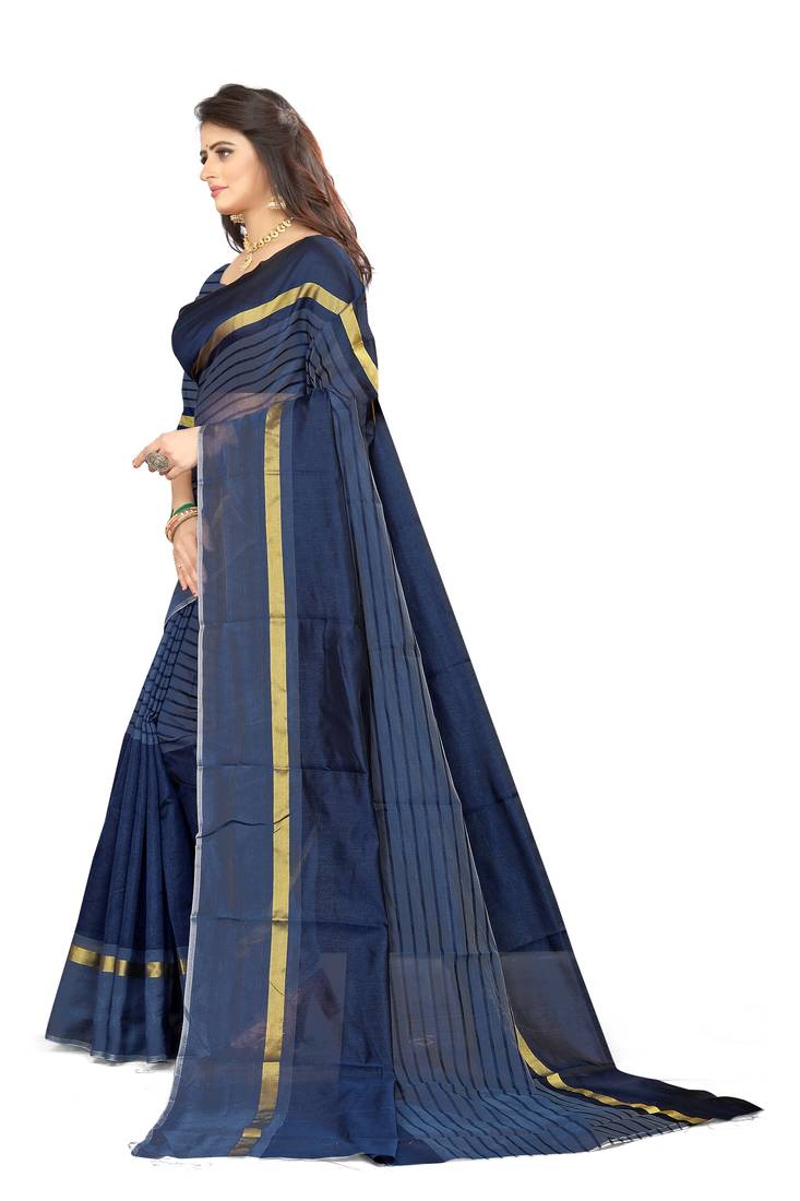 blue Art Silk  plain   saree with blouse