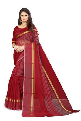 Red Art Silk  plain   saree with blouse 1