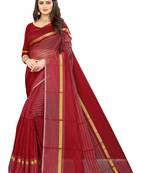Red Art Silk  plain   saree with blouse