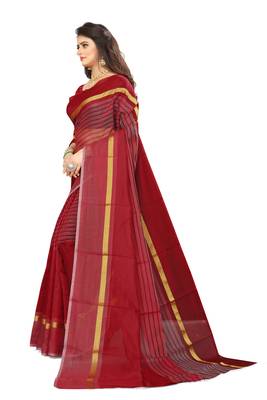 Red Art Silk  plain   saree with blouse 2