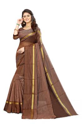 Brown Art Silk  plain   saree with blouse 1