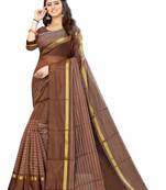 Brown Art Silk  plain   saree with blouse