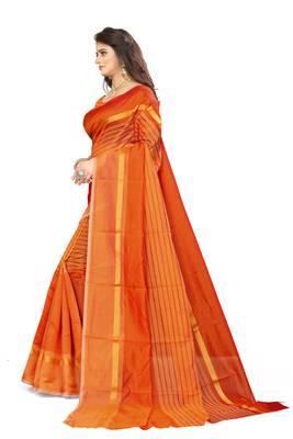 Orange Art Silk  plain   saree with blouse 2
