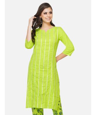 Green cotton printed stitched   KURTA 1