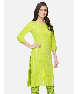 Green cotton printed stitched   KURTA 3