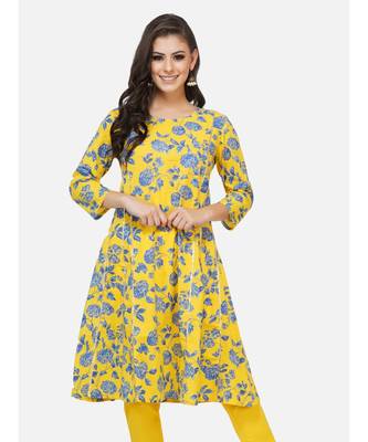 Yellow cotton printed stitched   KURTA 1