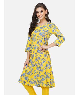 Yellow cotton printed stitched   KURTA 2