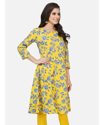 Yellow cotton printed stitched   KURTA 3