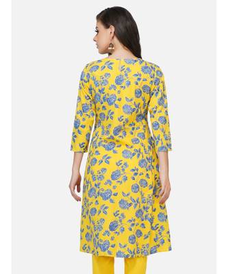 Yellow cotton printed stitched   KURTA 4
