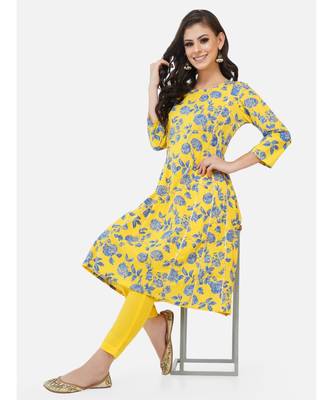 Yellow cotton printed stitched   KURTA 6