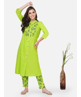 Green cotton printed stitched   KURTA 1