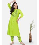 Green cotton printed stitched   KURTA