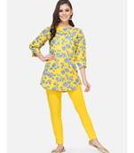 Yellow cotton printed stitched   TUNIC