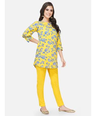 Yellow cotton printed stitched   TUNIC 3