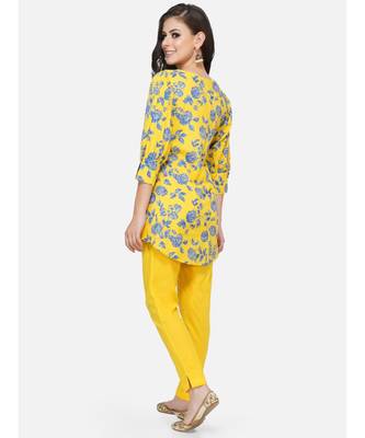 Yellow cotton printed stitched   TUNIC 4