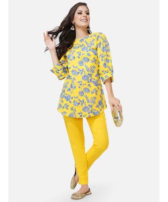 Yellow cotton printed stitched   TUNIC 6