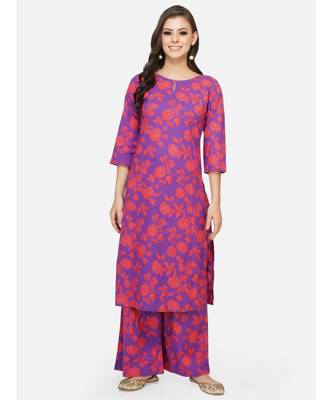 Purple cotton printed stitched   KURTA wth PANT 1
