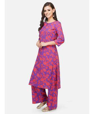 Purple cotton printed stitched   KURTA wth PANT 2