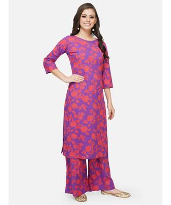 Purple cotton printed stitched   KURTA wth PANT 3