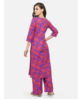 Purple cotton printed stitched   KURTA wth PANT 4