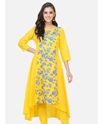 Yellow cotton printed stitched   KURTA 1