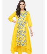 Yellow cotton printed stitched   KURTA