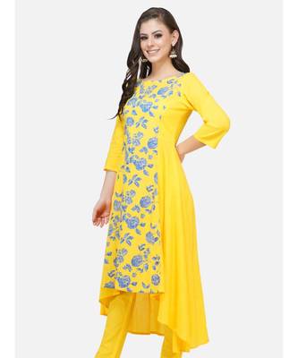 Yellow cotton printed stitched   KURTA 2