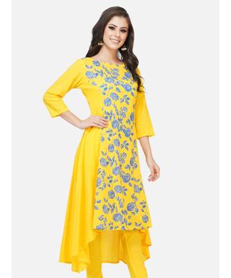 Yellow cotton printed stitched   KURTA 3